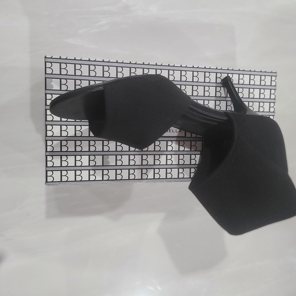 Women's Black Heels Slip-On Slide Sandals - Modern Elastic Upper - Picture 2 of 2